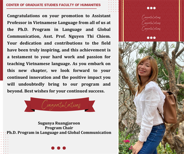 Congratulations on your promotion to Assistant Professor in Vietnamese Language